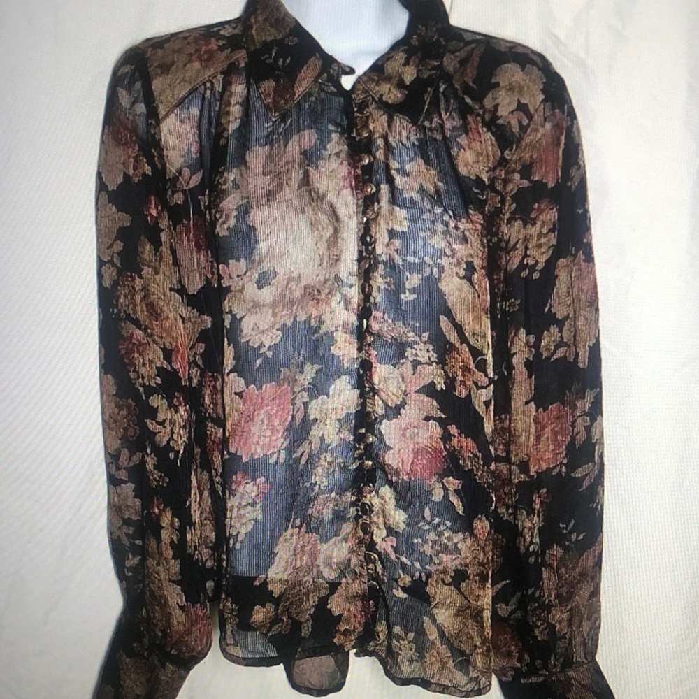 Floral Sheer Blouse - Black and Brown